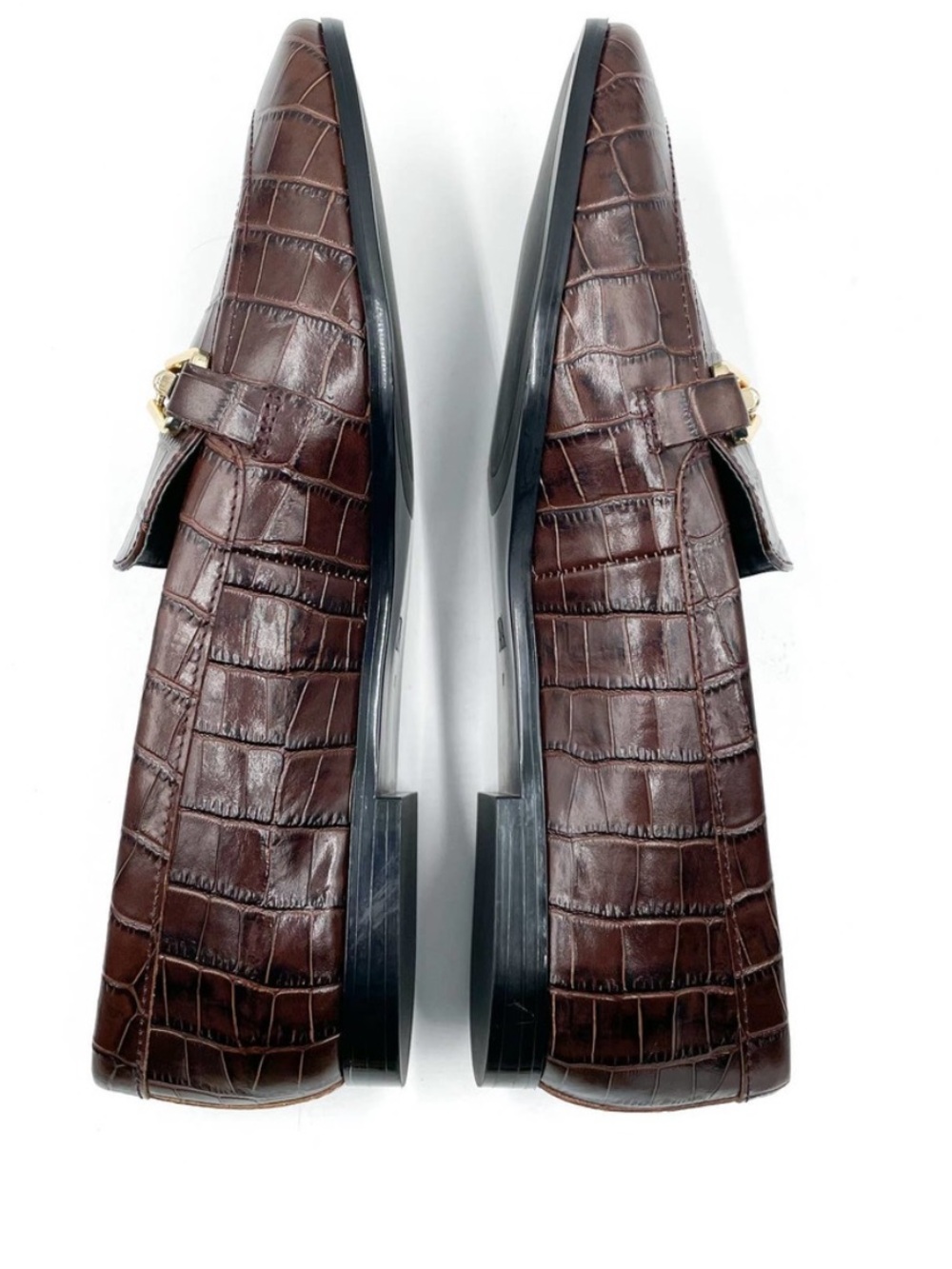 Zara Brown Croc-Embossed Leather Bit Loafers 37 6.5 - Picture 2 of 10